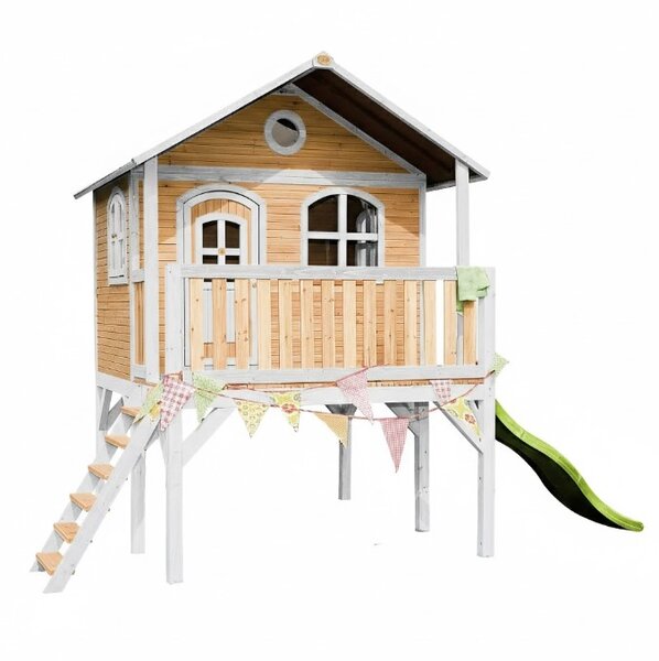 Maisonnette Sophie marron-blanc toboggan vert citron