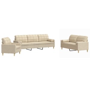vidaXL Ensemble de canapés 3 Pièces avec coussins décoratifs crème tissu