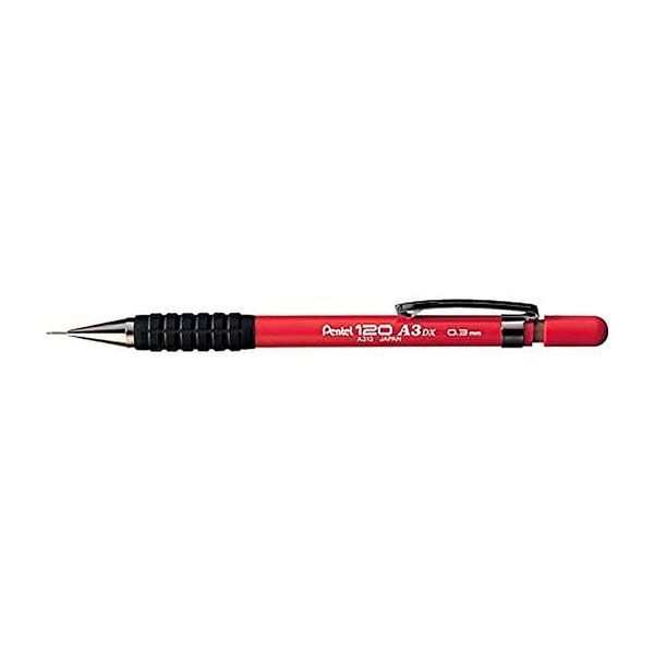 Lot de 12 porte-mines a310 0.3mm corps plastique canon 4mm ergonomique 2 mines hi-graph rouge pentel