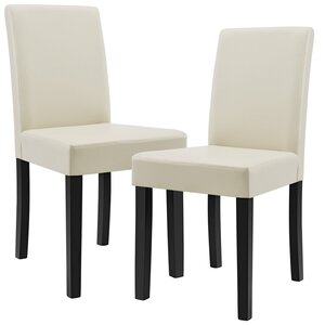 Lot de 2 chaises de salle à manger rembourrées avec pieds en bois massif housse en synthétique design crème et noir 90 x 37/42 x 48 cm 03_0002359