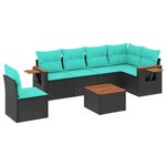 vidaXL Salon de jardin 7 Pièces avec coussins noir résine tressée