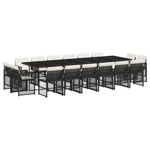 vidaXL Ensemble à manger de jardin 17 Pièces coussins noir résine tressée