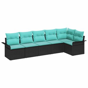 vidaXL Ensemble de canapé de jardin avec coussin 6 Pièces Noir polyrotin