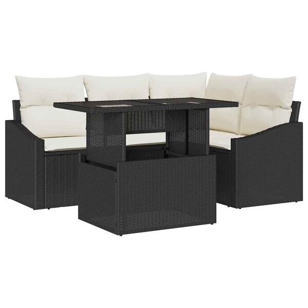 vidaXL Ensemble de canapé de jardin avec coussin 5 Pièces Noir et crème