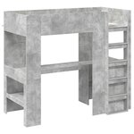 vidaXL Cadre de lit superposé avec bureau Gris béton 90 x 200 cm
