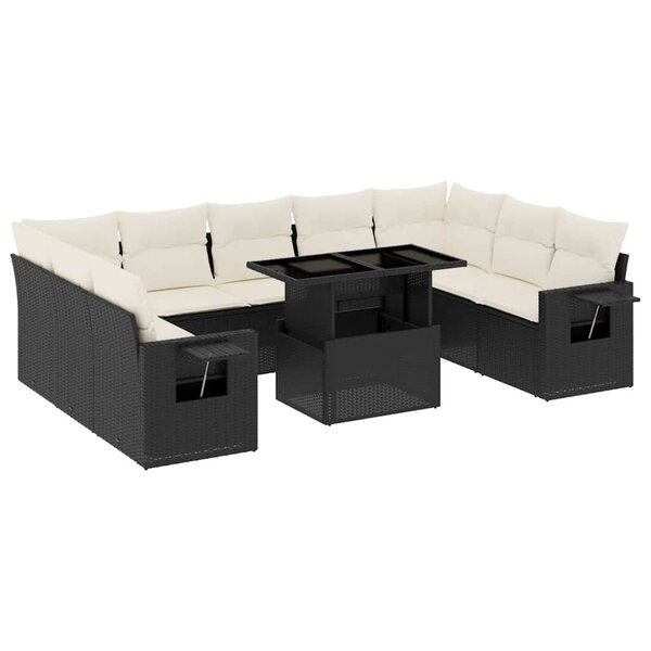 vidaXL Salon de jardin 10 Pièces avec coussins noir résine tressée