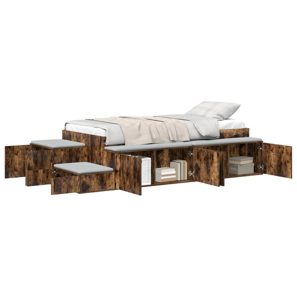 vidaXL Lit de rangement Chêne fumé 100x200 cm