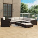 vidaXL Salon de jardin 8 Pièces avec coussins résine tressée marron