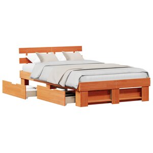 vidaXL Cadre de lit avec tiroirs Marron ciré 135x190 cm Bois de pin massif