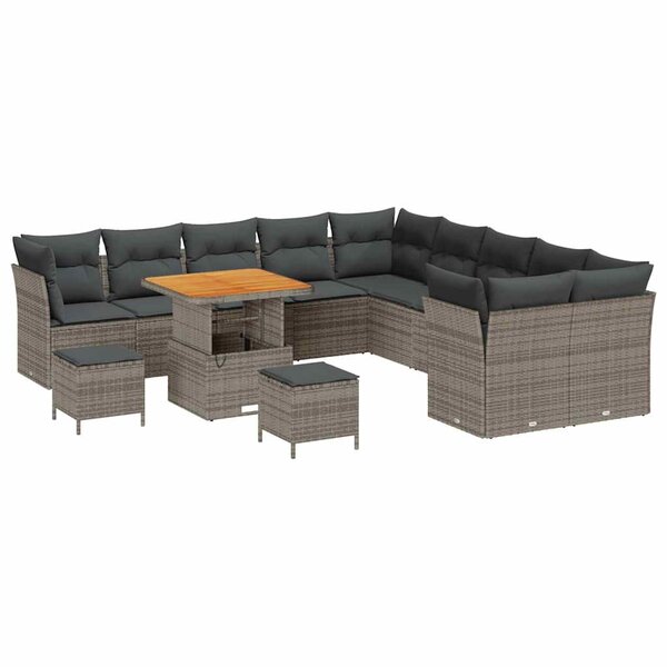 vidaXL Ensemble de canapé de jardin avec coussin 13 Pièces Gris polyrotin