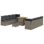 Set de sofa de jardin 11 pièces avec coussins gris en poly rotin acacia