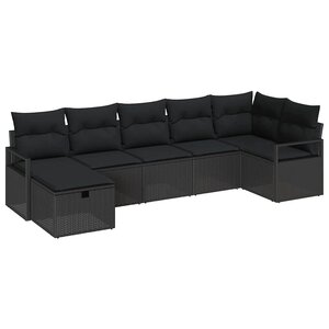 vidaXL Ensemble de Canapés avec coussin 7 Pièces Noir polyrotin