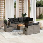 vidaXL Salon de jardin 9 Pièces avec coussins gris résine tressée