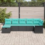vidaXL Ensemble de canapé de jardin 7 Pièces Noir et turquoise polyrotin