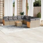 vidaXL Salon de jardin 11 Pièces avec coussins beige résine tressée