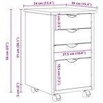 vidaXL Cabinet roulant avec roue Marron 34 x 39 x 56 cm Pin massif