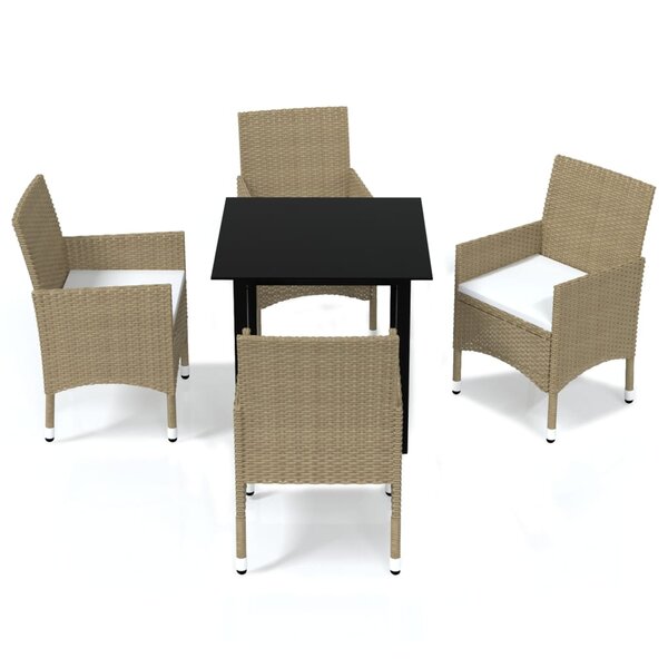 vidaXL Ensemble à manger de jardin et coussins 5 Pièces Poly rotin Beige