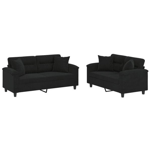 vidaXL Ensemble de canapés 2 Pièces avec coussins Noir Tissu microfibre