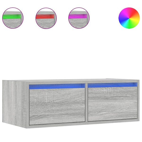 vidaXL Meuble TV avec lumières LED sonoma gris 75x35 5x25 cm