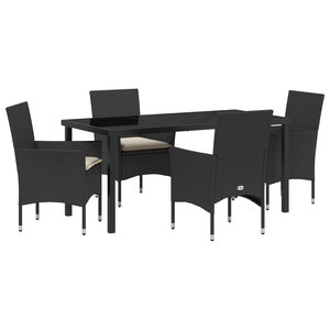 Ensemble de salle à manger de jardin 5 pièces avec coussins en rotin noir