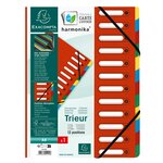 Trieur HARMINIKA à Fenêtres et Élastiques 12 Compartiments Rouge EXACOMPTA