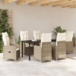 vidaXL Set de Dîner de Jardin 7 Pièces avec Coussins Beige Poly Rattan