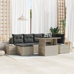 vidaXL Set de canapé de jardin 7 pièces avec coussins gris clair en poly rotin