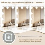 Miroir de maquillage avec 15 led miroir hollywood à intensité variable 3 couleurs commande tactile intelligente loupe mural ou de table blanc 20_0008909