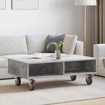 vidaXL Table d'appoint avec roues Gris béton 90 x 50 x 30 cm