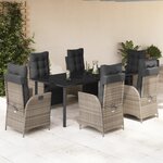 vidaXL Ensemble à manger de jardin et coussins 7 Pièces gris rotin