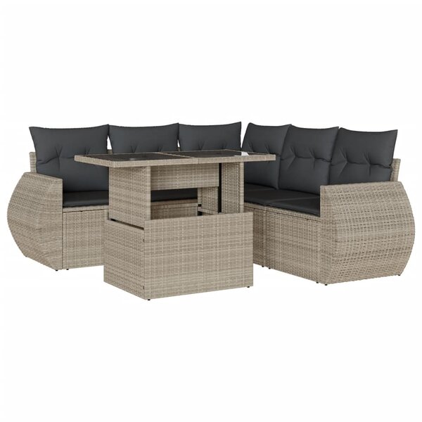 vidaXL Salon de jardin 6 Pièces avec coussins gris clair résine tressée