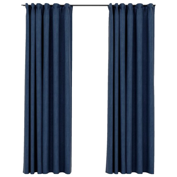vidaXL Rideaux occultants aspect lin avec crochets 2Pièces Bleu 140x245cm