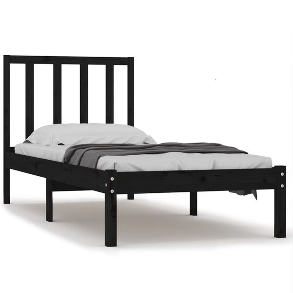vidaXL Cadre de lit Noir Bois de pin massif 75x190 cm Petit simple