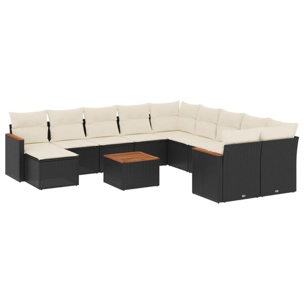 vidaXL Salon de jardin 12 Pièces avec coussins noir résine tressée