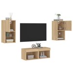vidaXL Meuble TV muraux 4 Pièces avec lumières LED chêne sonoma
