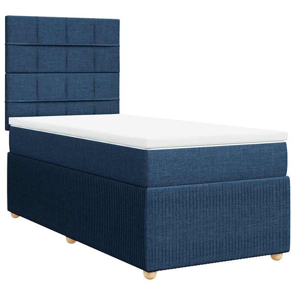 vidaXL Sommier à lattes de lit avec matelas Bleu 90x190 cm Tissu