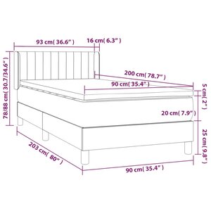 vidaXL Sommier à lattes de lit avec matelas Noir 90x200 cm Tissu
