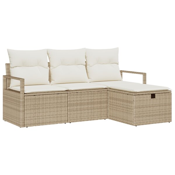 Ensemble de canapé de jardin de 4 pièces avec coussins en rattan poly beige