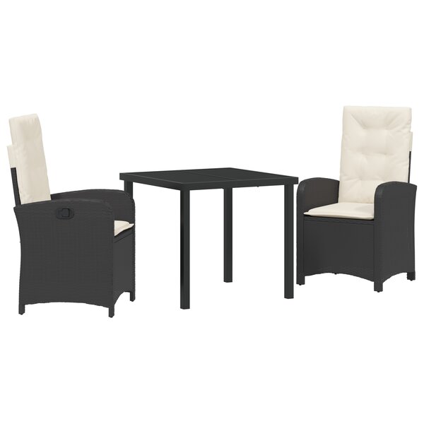 vidaXL Set de salle à manger de jardin 3 pièces avec coussins rattan poly noir