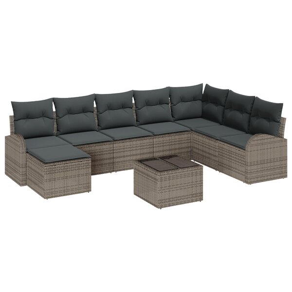 vidaXL Ensemble de canapé de jardin 8 pièces avec coussins en poly rotin noir