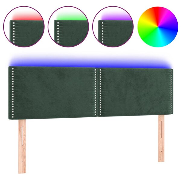 vidaXL Tête de lit à LED Vert foncé 144x5x78/88 cm Velours