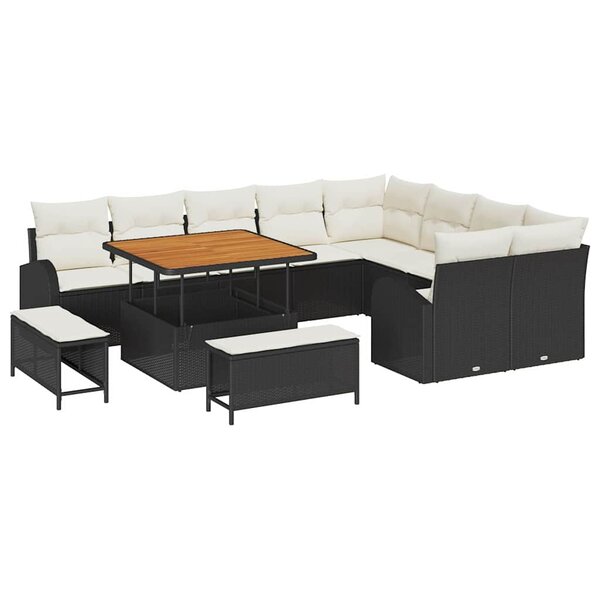 vidaXL Ensemble de canapé de jardin avec coussin 12 Pièces Noir et Crème