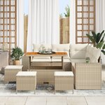 Ensemble de Canapés de Jardin de 9 Pièces avec Coussins Beige Rattan Poly Acacia