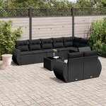 vidaXL Salon de jardin 9 Pièces avec coussins noir résine tressée