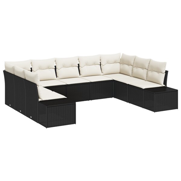 vidaXL Canapé de jardin 9 pièces avec coussins - Poly Rattan noir