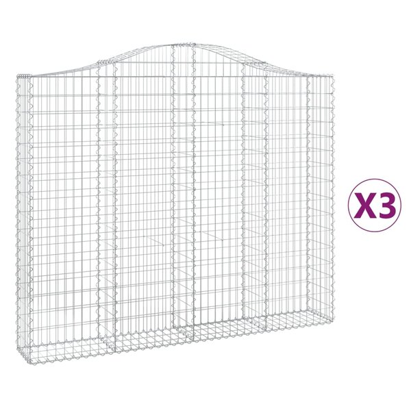 vidaXL Paniers à gabions arqués 3 Pièces 200x30x160/180 cm Fer galvanisé