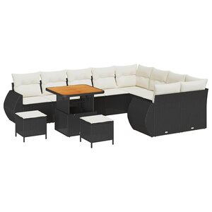 vidaXL Ensemble de canapé de jardin avec coussin 12 Pièces Noir et crème