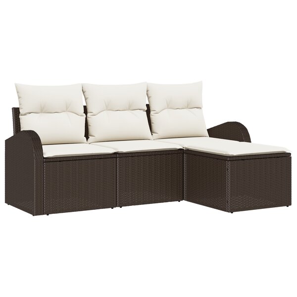 vidaXL Ensemble de Canapés de Jardin 4 Pièces avec Coussins en Rattan Poly Marron