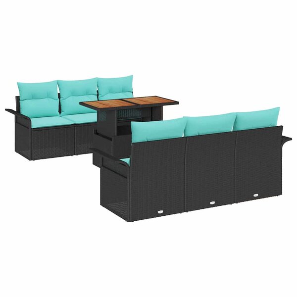 vidaXL Ensemble de canapé de jardin avec coussin 7 Pièces Noir et bleu
