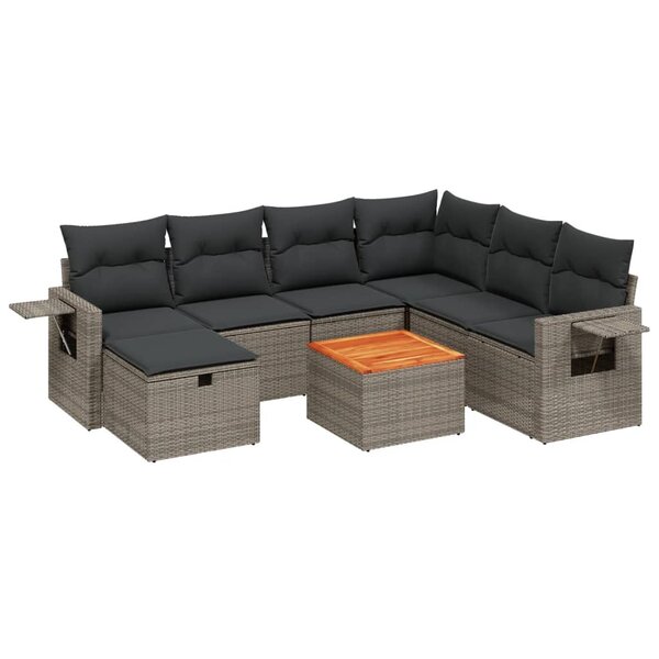 vidaXL Salon de jardin 8 Pièces avec coussins gris résine tressée
